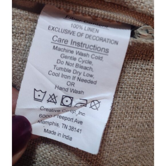 Round Linen Embroidered Honey Bee Throw Pillow 16 x 16 Natural Boho Minimalist - Picture 7 of 7